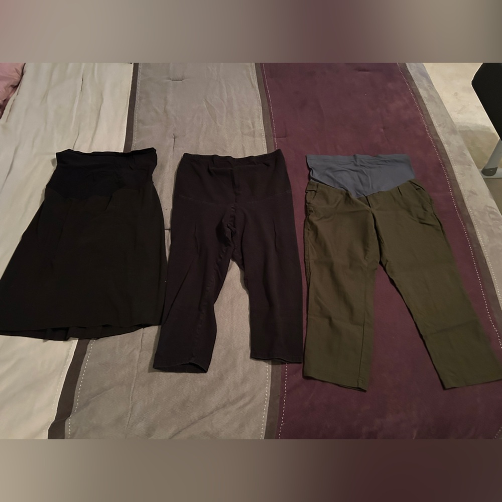Lot of 3 maternity bottoms two capris and one skirt